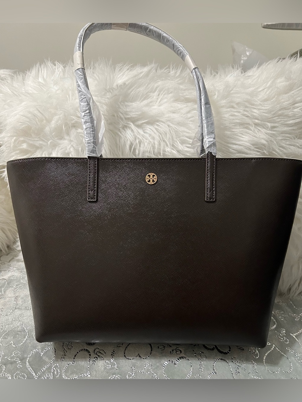 NWT Tory Burch, Size Large, Dark Brown, Blake Leather Tote with Gold Logo